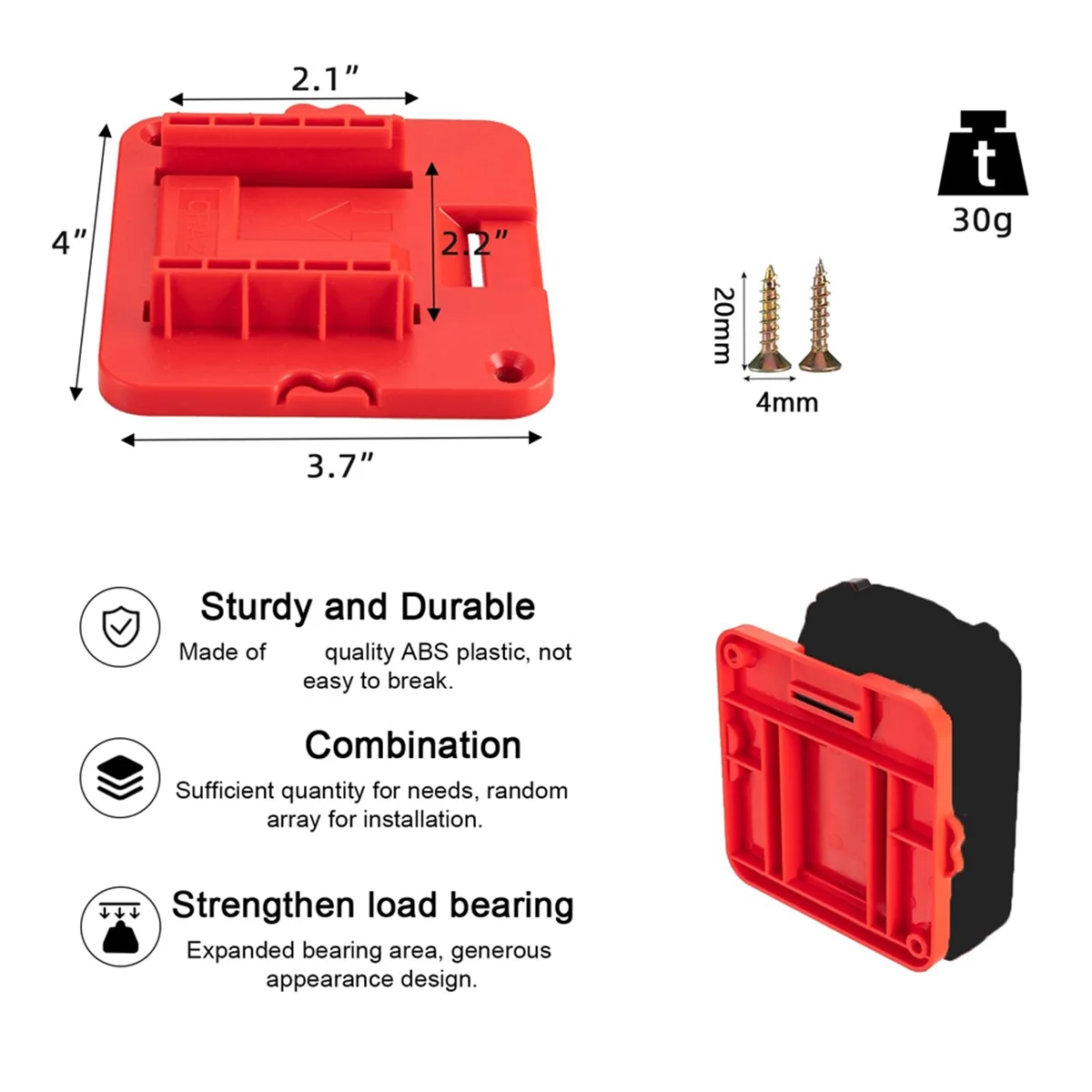 Y31A 배터리 홀더 -20v 배터리와 호환 가능, 20v 배터리 1.5Ah 2.0Ah용 나사 20개가 있는 벽 장착 홀더