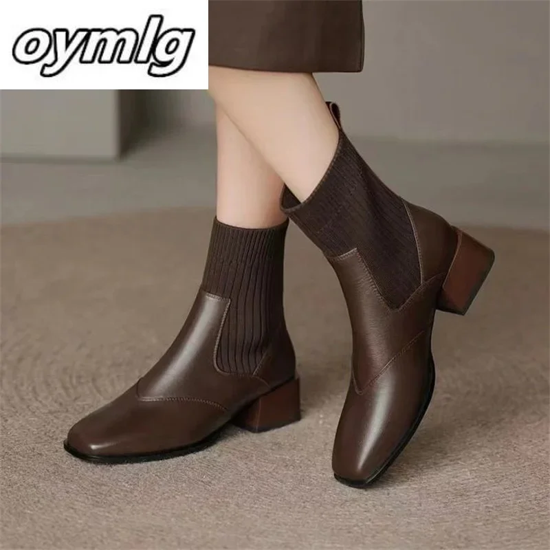 

2024 Winter New Fashionable Square Heel Thin Short Boots