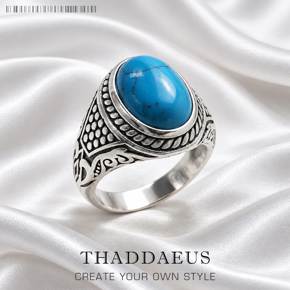 Persönliche Glück Ring Oval Blau, Ethnische Feinen Jewerly Für Frauen Männer Herbst Energetische Geschenk In 925 Sterling Silber