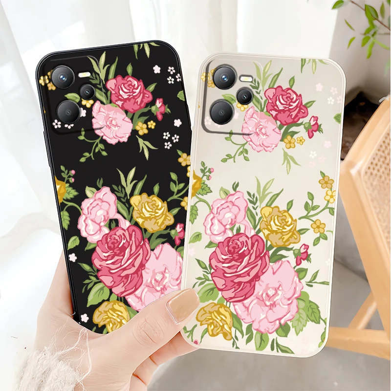 حافظة لهاتف OPPO Realme C65 C35 C33 C30 C75 4G C63 C25Y C21Y C20A C20 C11 موضة الزهور نمط غطاء غير لامع مقاوم للصدمات