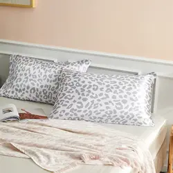 Satin Pillowcase for Hair & Skin, Grey Leopard Printed Pillow Cases Set of 2, Silk Satin Pillow Covers with Envelope Closure
