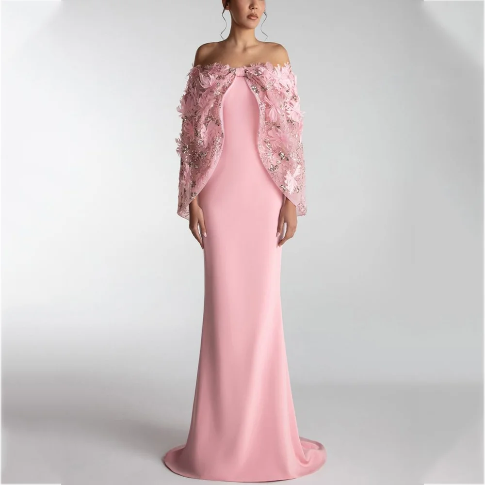 

Новое поступление, розовые платья для выпускного вечера, элегантное платье русалки с открытыми плечами и короткими рукавами, вечернее платье для торжественных случаев, женское платье