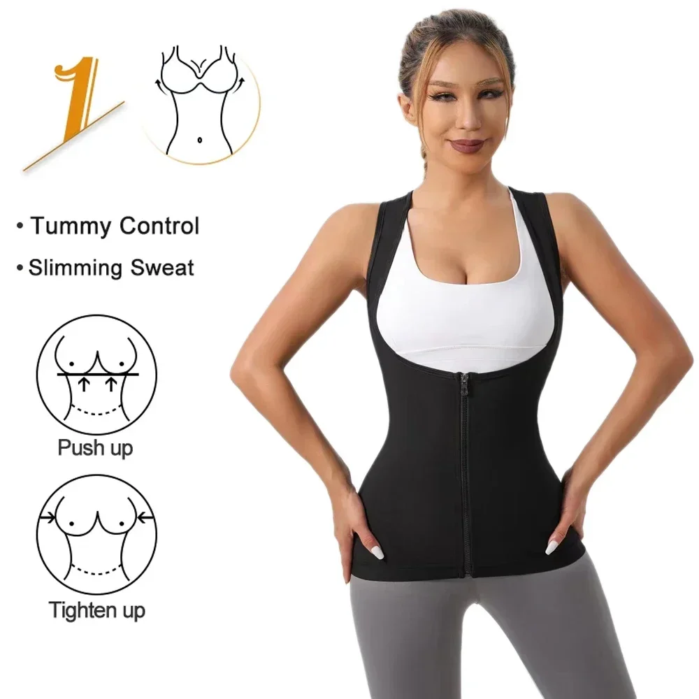 XQQMXX-Fato de sauna feminino, treinador de cintura, colete feminino, regata de suor, shaper com zíper, 1pc