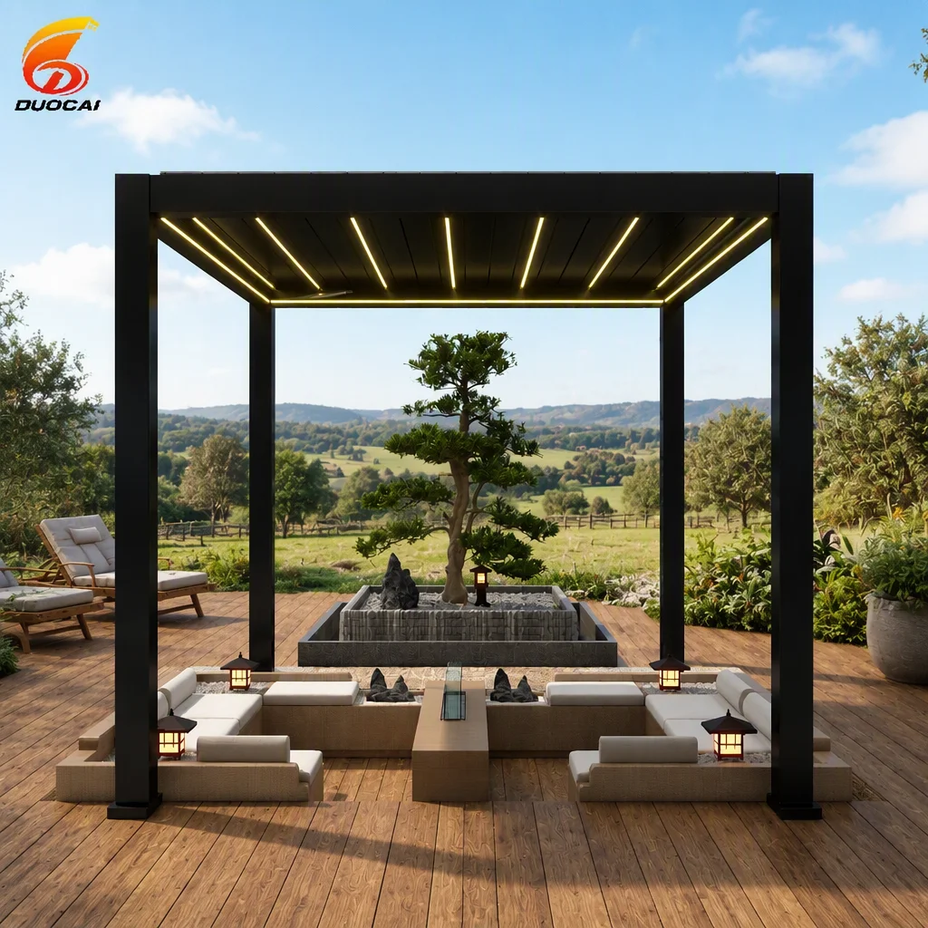 Aluminum Alloy Electric Louver Pavilion With PVC LED Lights Ventilation Eco-Friendly Sun Protection Super Durable