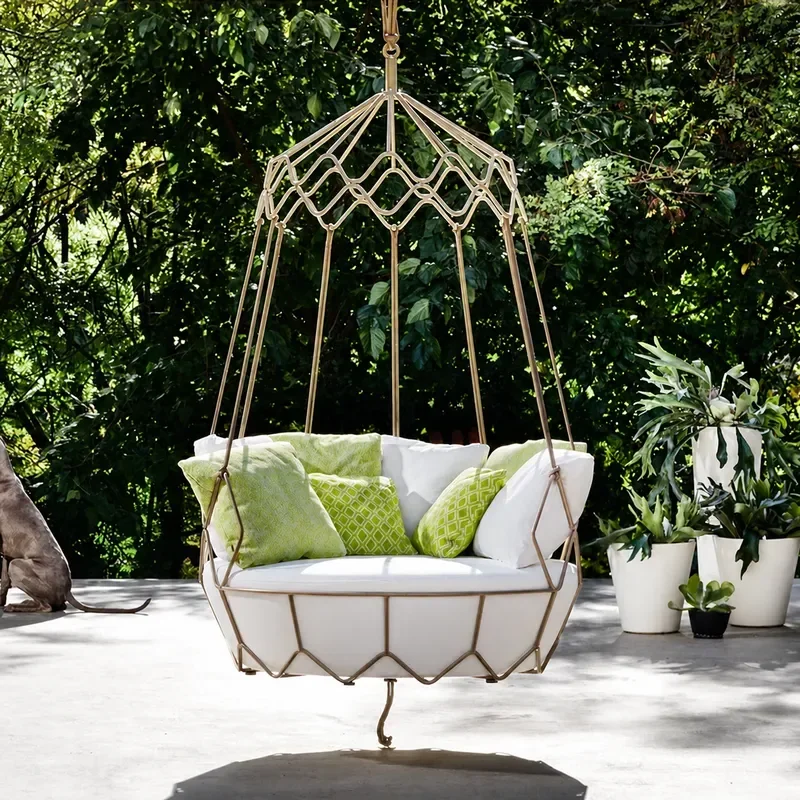 YAO Outdoor Rattan Hanging Swing Chair with Rain and Sun Protection for Villa Garden Courtyard Balcony Leisure Rocking Seat