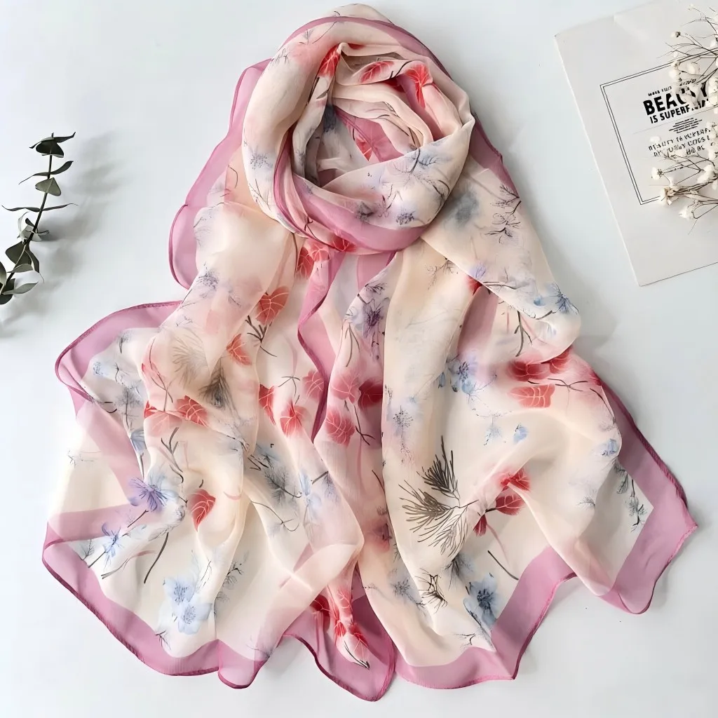 

New Arrival Women's Chiffon Scarf - 160x50cm Floral Print Lightweight Summer Shawl, Sheer Fashion Neck Wrap for Sun Protection