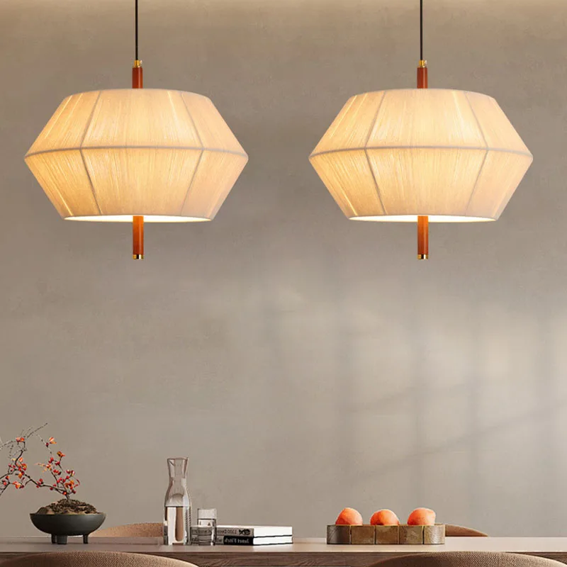 Antique Weaving Fabric Japanese Pendant Lights Dimmable LED Cotton Rope Knit Chandelier Chandelier for Bedroom Restaurant Hotel