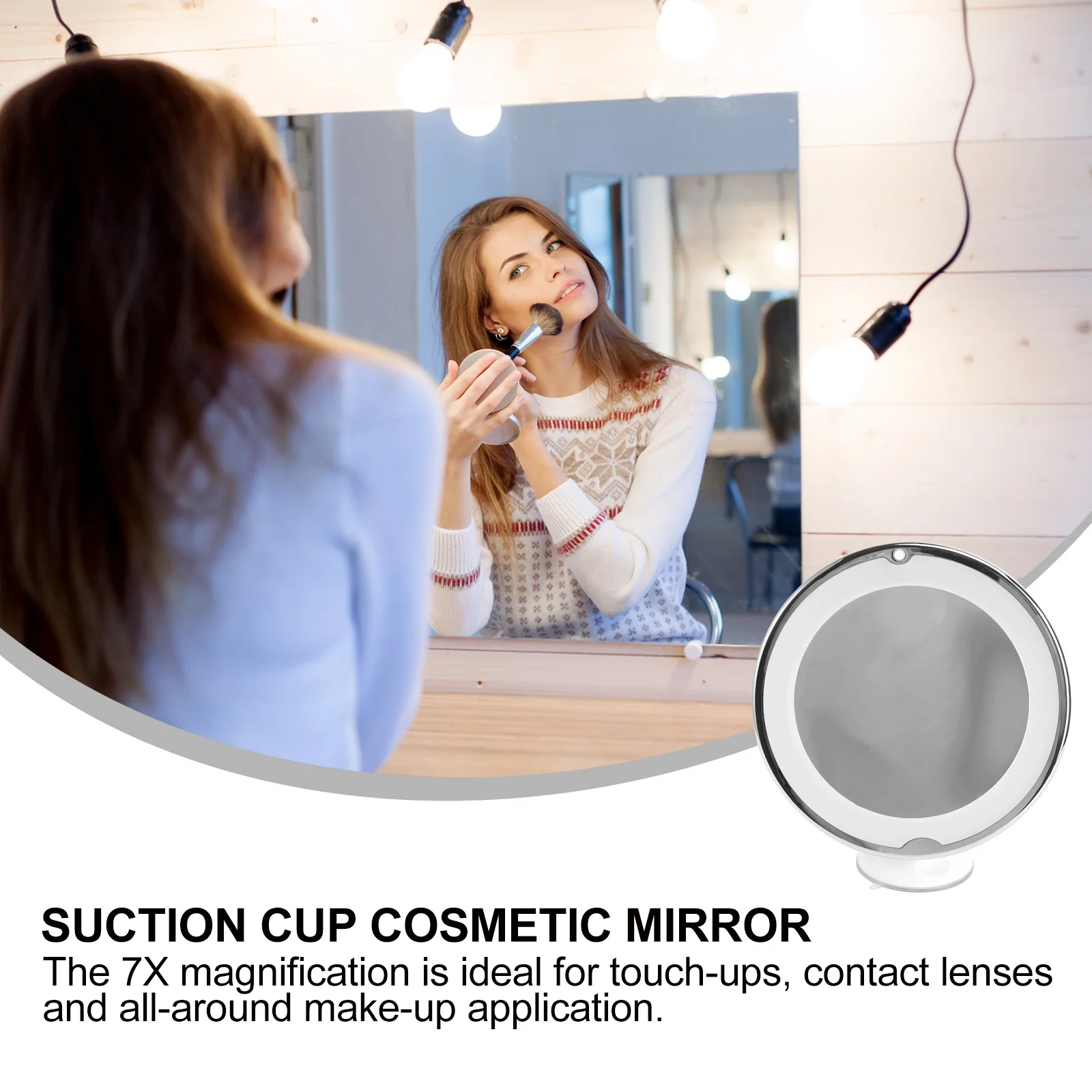 7X Magnifying Mirror Suction Base for Men Women Portable Bathroom Dresser Makeup Touch Up Tool