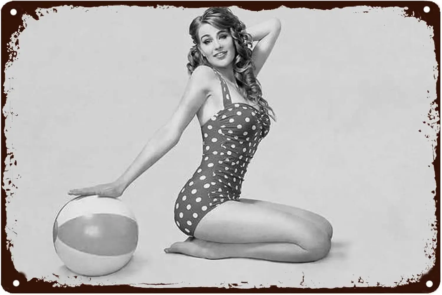 Sexy Pin Up Girl Metal Tin Sign Girl Kneel on The Ground Play Yoga Ball Vintage Retro Signs Game room decoration Art Poster Plaq