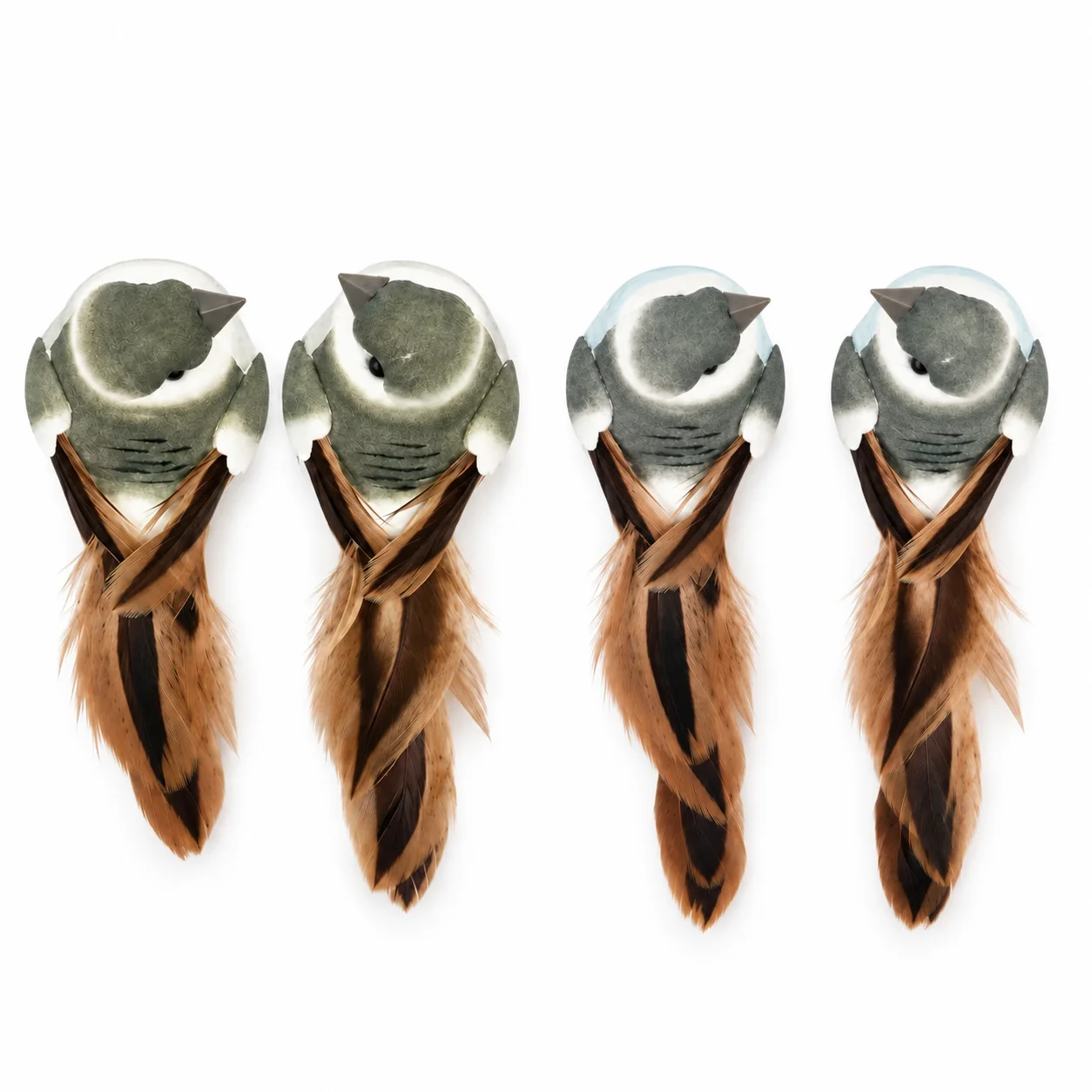 4PCS Artificial Bird Ornaments Decorative Bird Figurines for Home Garden Tree Holiday Display Gray