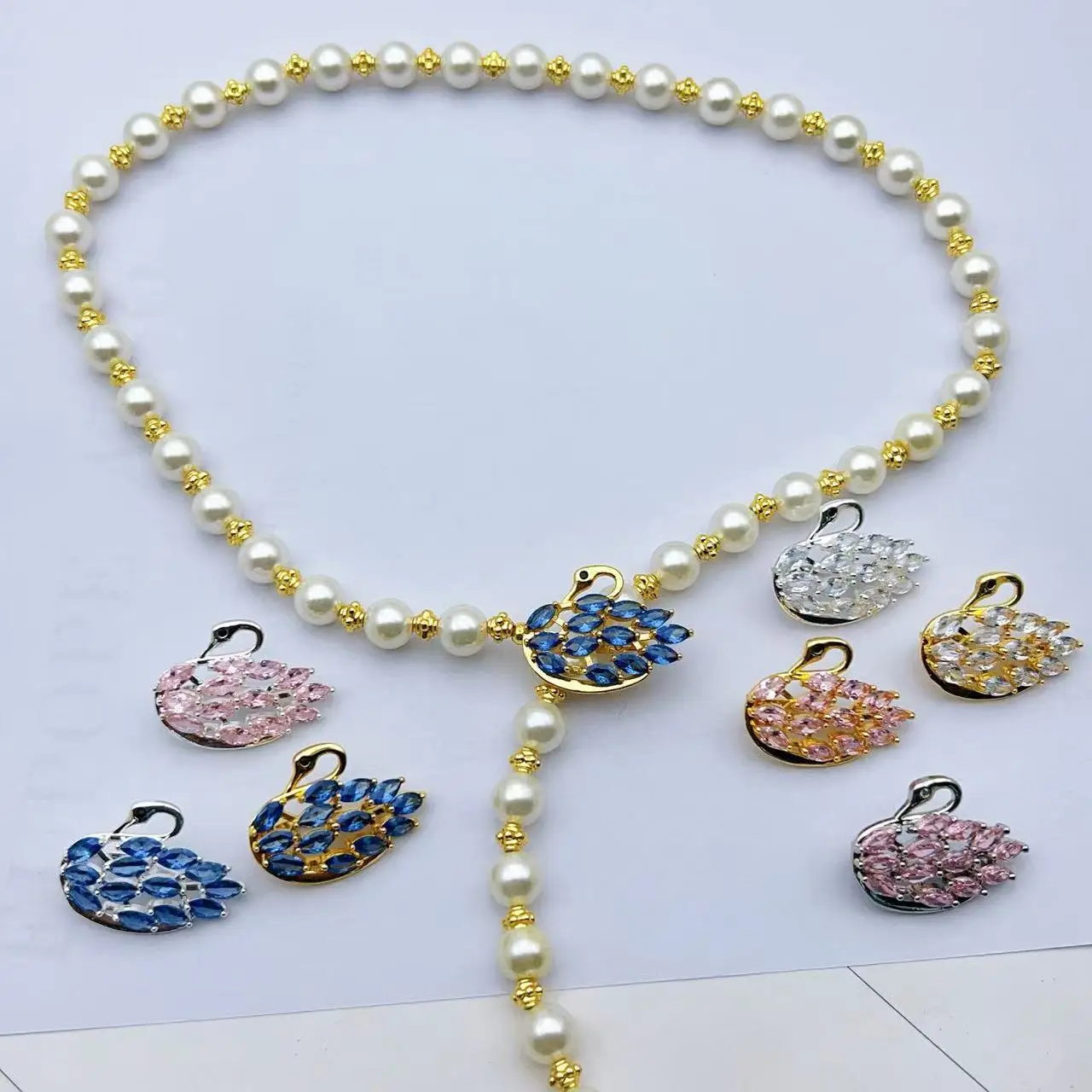 

1 Piece Set with Colored Zircon Swan Pearl Chain Buckle Necklace Bracelet Connecting Buckle Diy Jewelry Accessories Wholesale