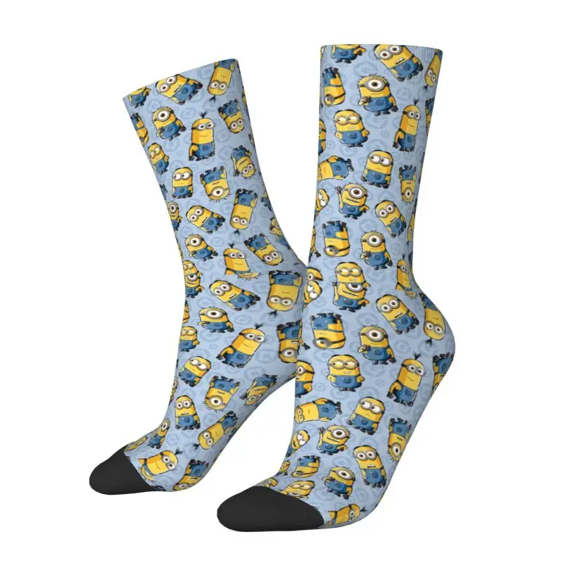 Custom M- Minions Manga Cartoon M- Minions Men\'s Crew Socks Unisex Kawaii Spring Summer Autumn Winter Dress Socks