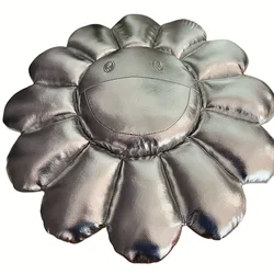 1pc Silver Sunflower Cushion Leather Texture Cushion for Bedroom Living Room Cute Smile Pillow Office Cushion Home Decor