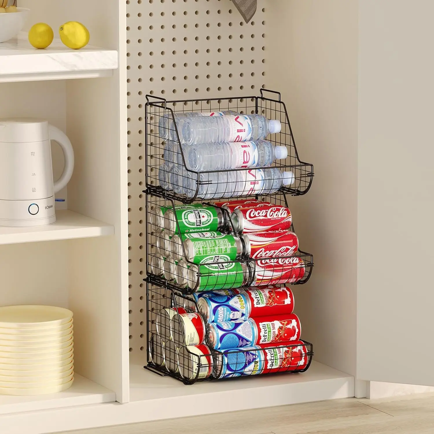 

Three-layer canning basket storage rack, large food pantry storage box, kitchen cabinet, canned food rack, three-piece package.
