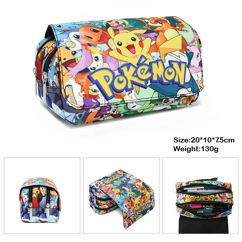Bonito Pokémon Pikachu Pencil Case para crianças, Kawaii Pen Bag, grande capacidade para alunos do Ensino Fundamental e Secundário, presente de papelaria