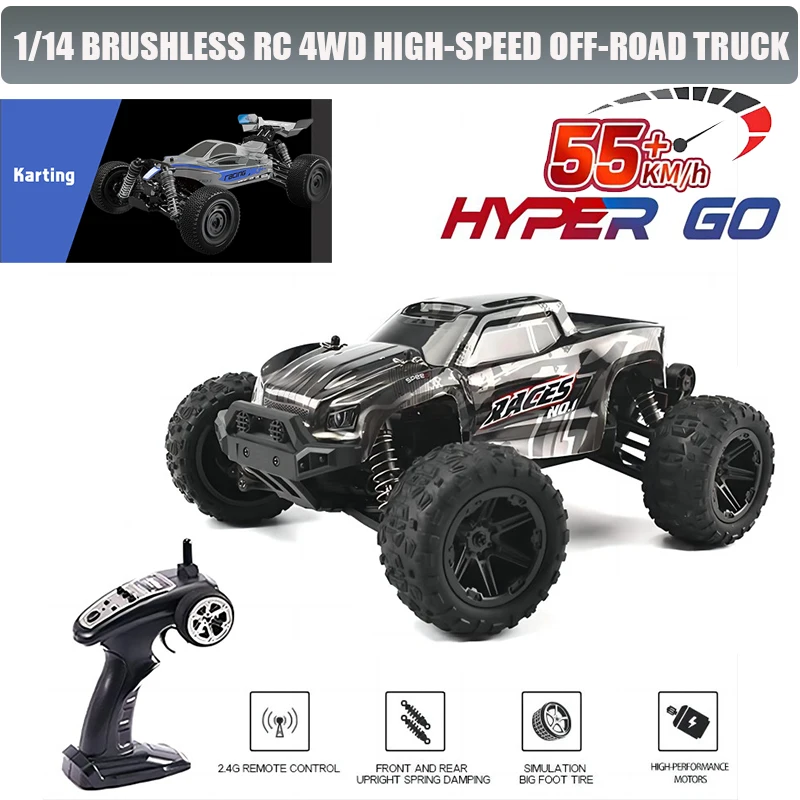 HXRC 8610 8611 1:14 55KM/H 4WD RC Car With LED Remote Control Cars High Speed Drift Monster Truck for Kids VS 144001 Toys