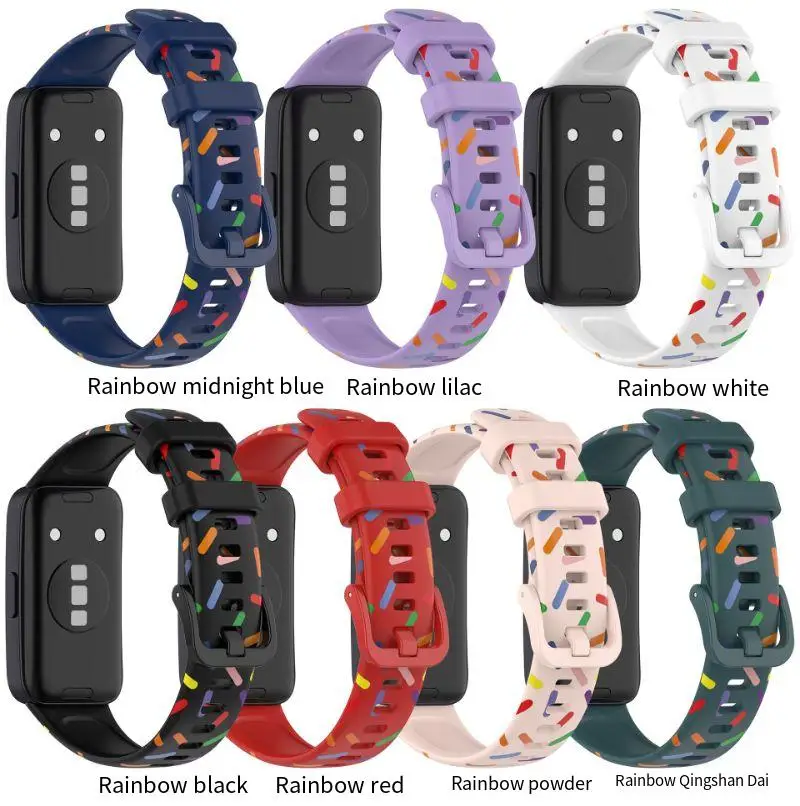 Soft Printed Silicone Strap For Huawei Band 10/9/8 Sports Smartwatch Comfortable Breathable Bracelet Watchband Correa Accessory