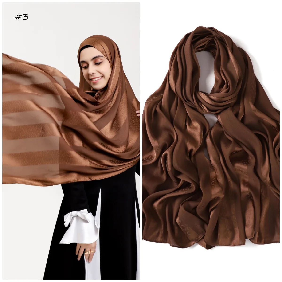 Elegante Muslimische Hijab Frauen Böhmischen Weichen Satin Islam Ramadan Hijabs Foulard Femme Schal Wrap Schal Kopftuch Bufanda Stirnband – Detail 16