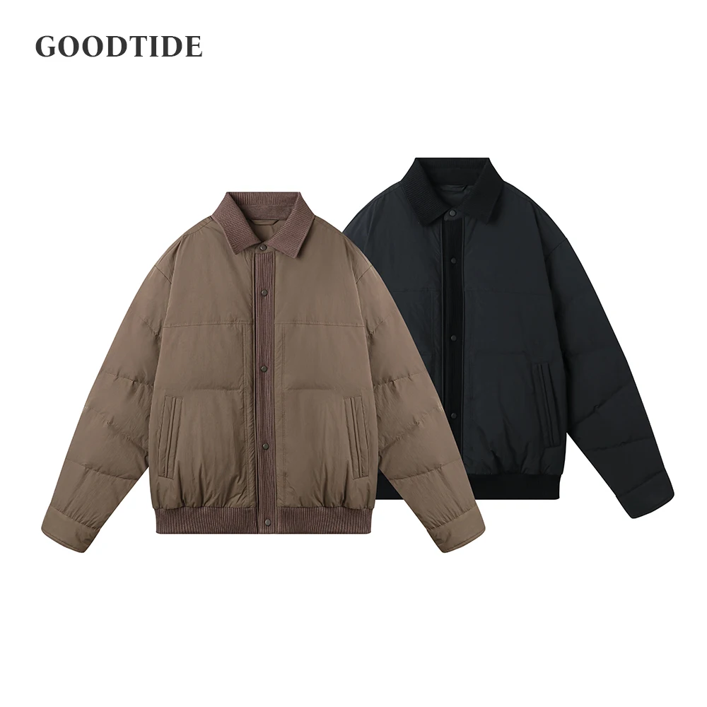 

Fashion Men's 90 White Duck Down Workwear Lapel Down Jacket 2025 Winter Retro Zipper Loose Casual Long Sleeve Top Coat Jacket