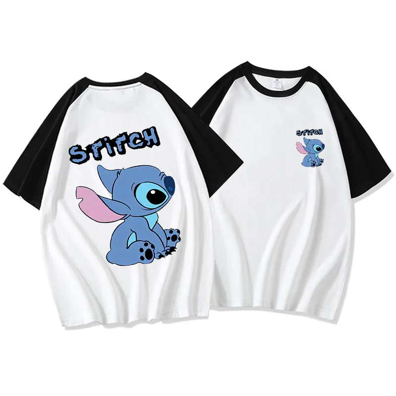 Disney Cartoon Printed T-shirts for Men Lilo Stitch Summer Casual Men's T Shirt Women's Loose Short Sleeve Cotton Tops Clothing