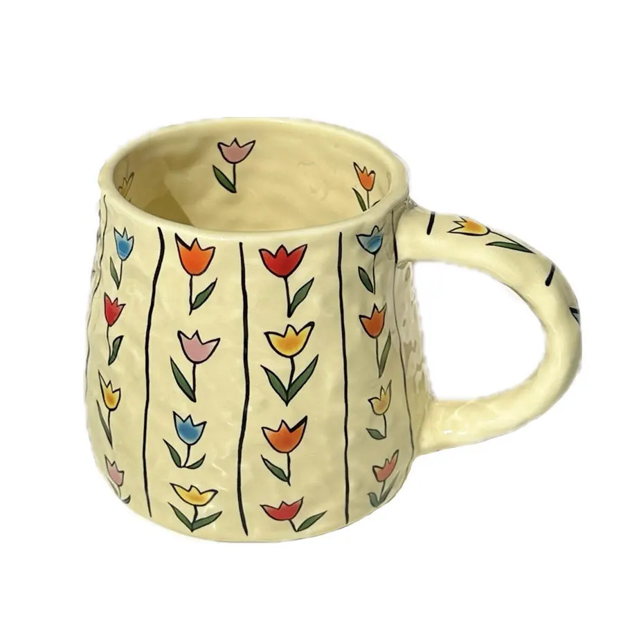 

Handmade Irregular Tulip Rose Ceramic Mug High Aesthetic Coffee Cup