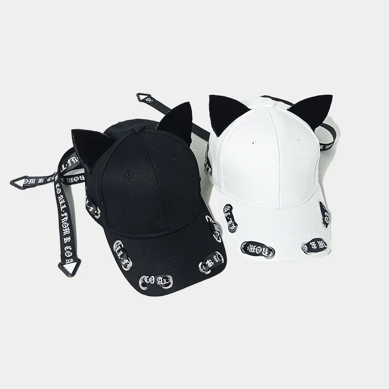 New fashion selling long band cat ears baseball cap men and women spring summer streamer cap hip hop hip hop hat