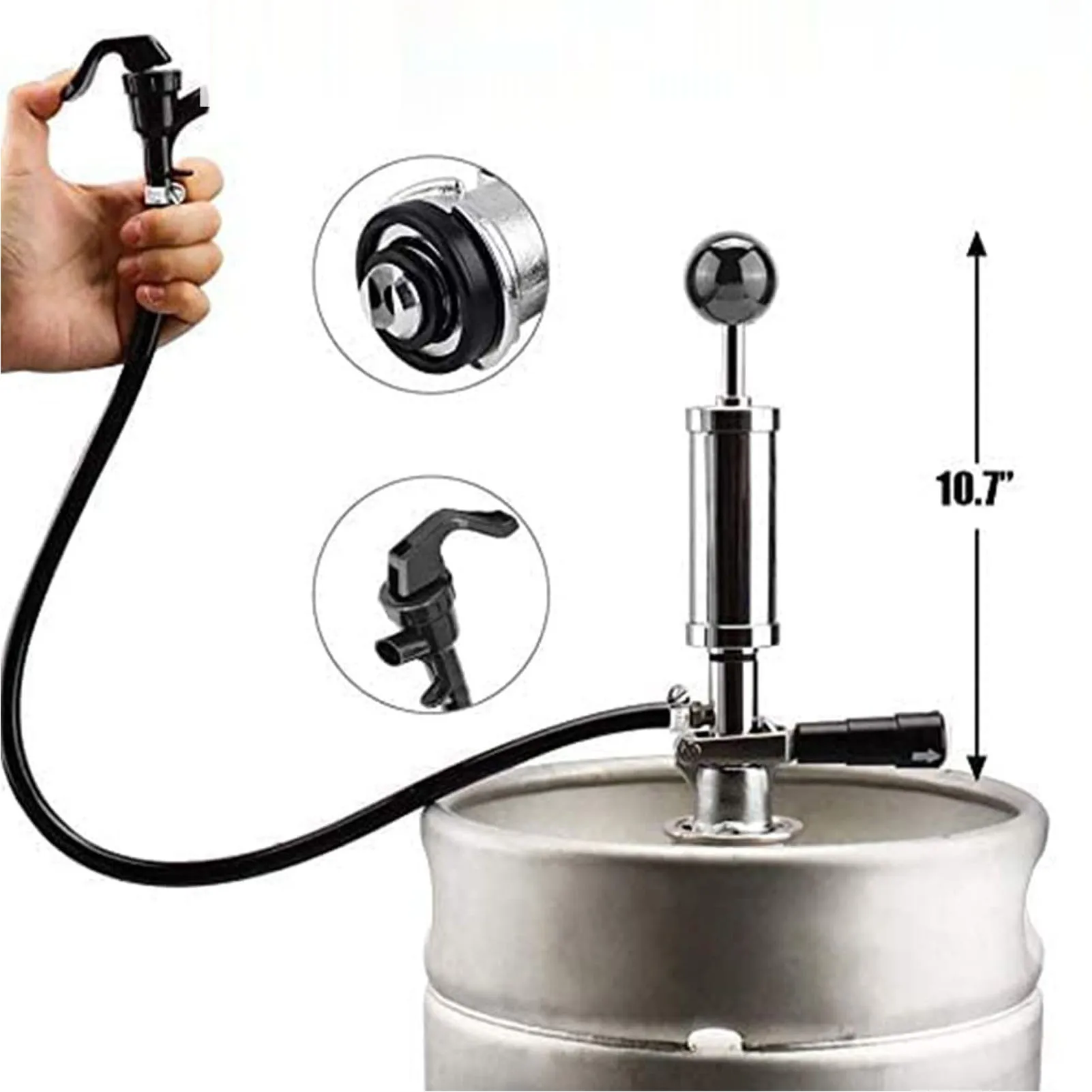 

Beer Keg Pump 4in D System Iron Easy Tight Sealing Keg Tap with Faucet Hose for Party Picnic Events Beer Pump