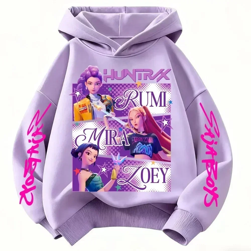 Drei-Mädchen-Grafik-Hoodies Kinder Mode Lila Pullover Sweatshirt für Mädchen – Detail 4