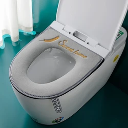 Washable Toilet Seat Cover with Flip Lid Handle, Soft WC, Closestool Mat, Bathroom, Removable, Zipper, Household, Warm, Winter