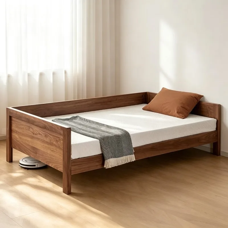 Maternal and infant peace of mind anti-drop guardrail bed, whole solid wood baffle, low floor design can be spliced into