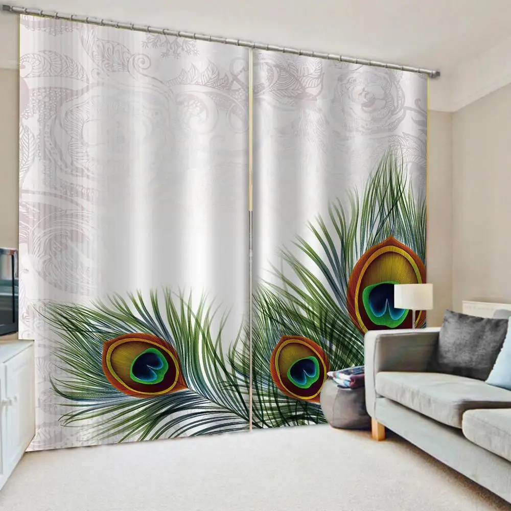 Custom green feather curtains Waterproof sunscreen for living room decoration Blockout curtains