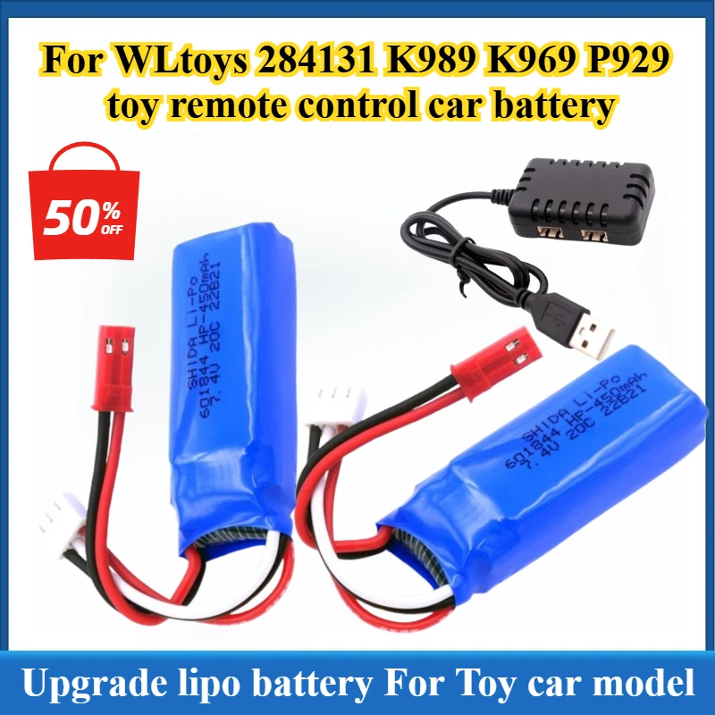 

7.4V 450mah20C Li-polymer Battery for WLtoys 284131 K989 K969 P929 Toy Remote Control Car Accessories Battery with USB Charger