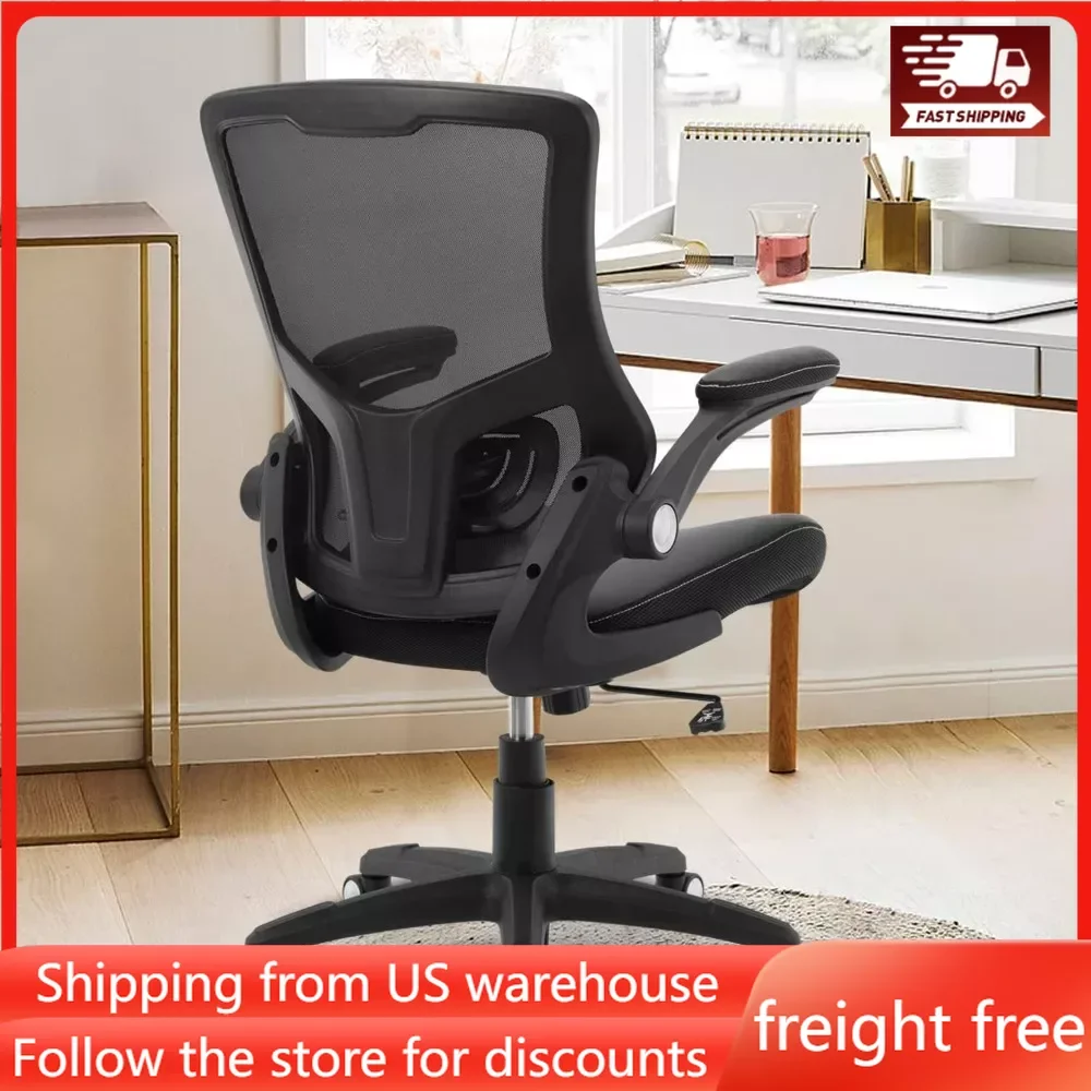 

Ergonomic Desk Chair Computer PU Leather Home Office Chair Swivel Mesh Back Adjustable Lumbar Support Flip-up Arms Executive