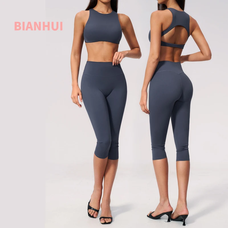 Casual Sports Suit Shockproof High Waisted Butt Lifting Woman Sports Sets Outdoor Running Capri Pants Fitness Yoga Sexy Outfit