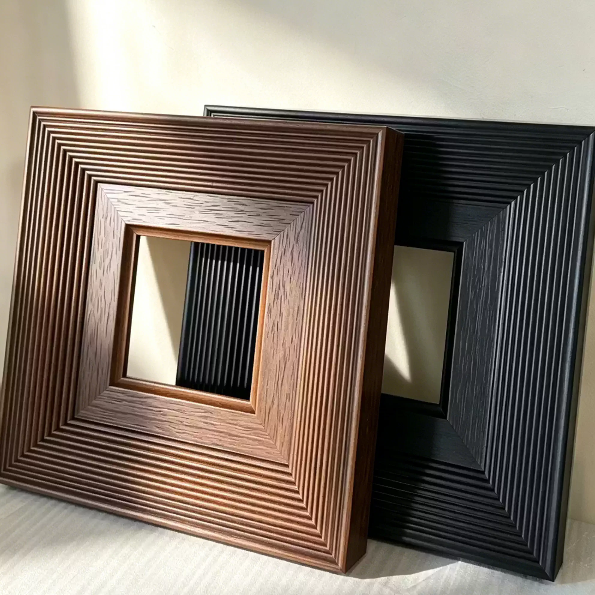 Wabi‑Sabi Solid Wood Picture Frame Vintage Grooved Oil Painting Frame Dark Brown Wood Art Frame for Canvas Artwork Wall Decor