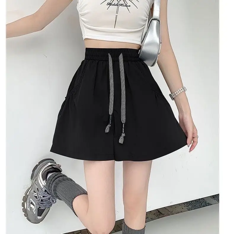 Pantalones cortos deportivos cargo de secado rápido para niñas, pantalones de pijama informales holgados, corte en A, cintura alta, pierna larga, especias, novedad de verano 2024