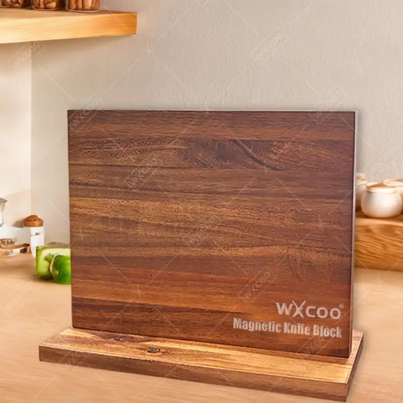 Home Kitchen Magnetic Knife Holder Acacia Wooden Kitchen Knife Block Storage Knife Holder Strong Enhanced Magnets Stands