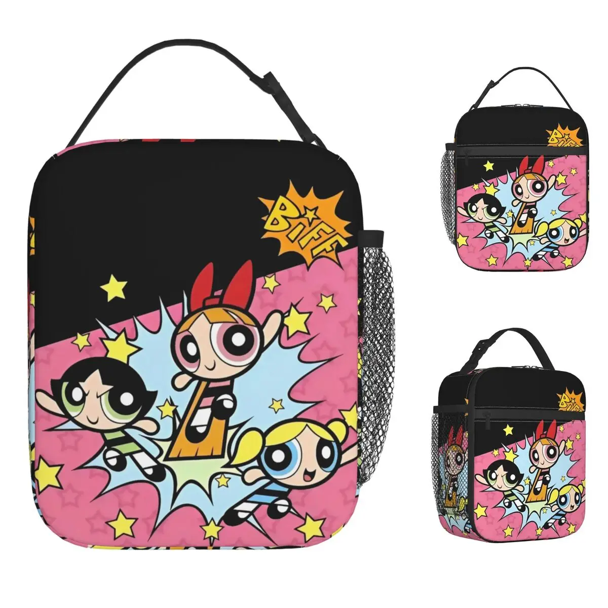 

P-PowerPuffs Lunch Bag Cute Retro Lunch Box Outdoor Picnic Convenient Thermal Lunch Bags Oxford Graphic Design Cooler Bag