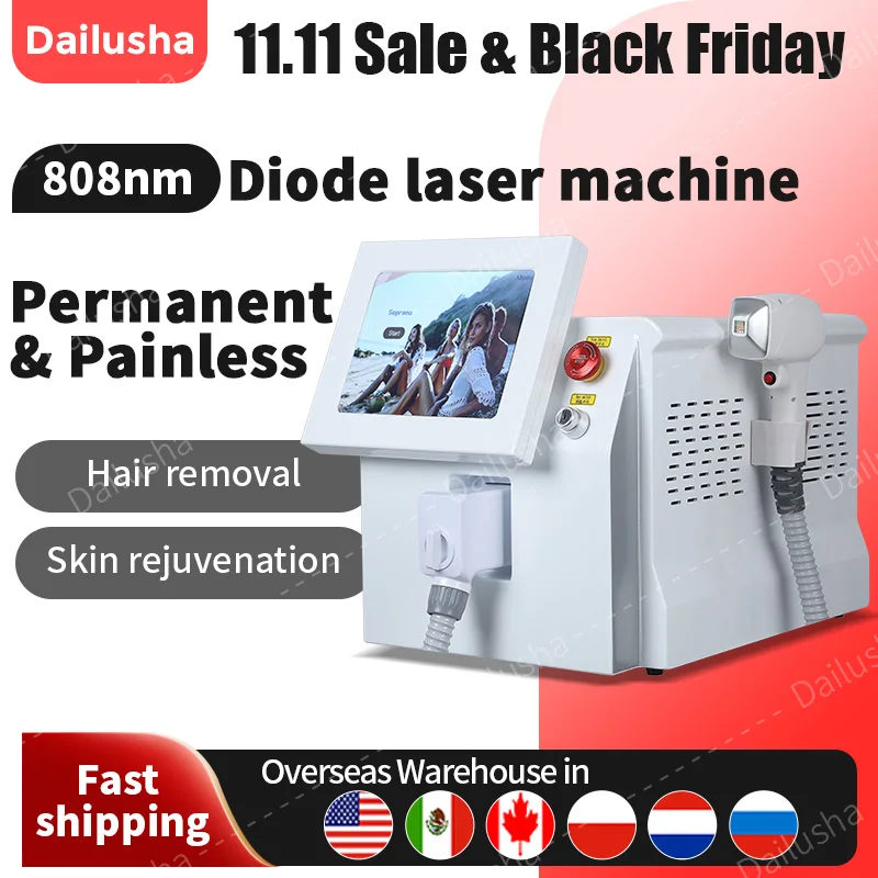 

808nm 755 1064 Diode Laser Hair Removal Machine Alexandrit Permanent Removal Cooling Head Painless Laser Epilator