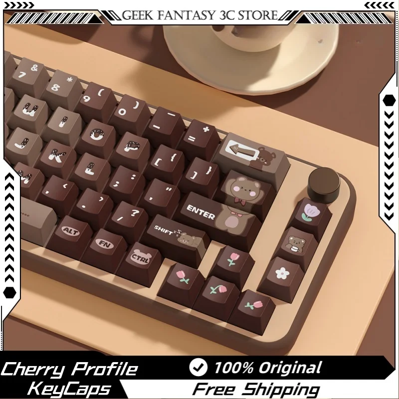 2024 New Lucky Bear Theme 138/158 Key Cherry Profile Pbt Thermal Sublimation Mechanical Keyboard Anime Cartoon Brown Game Keycap