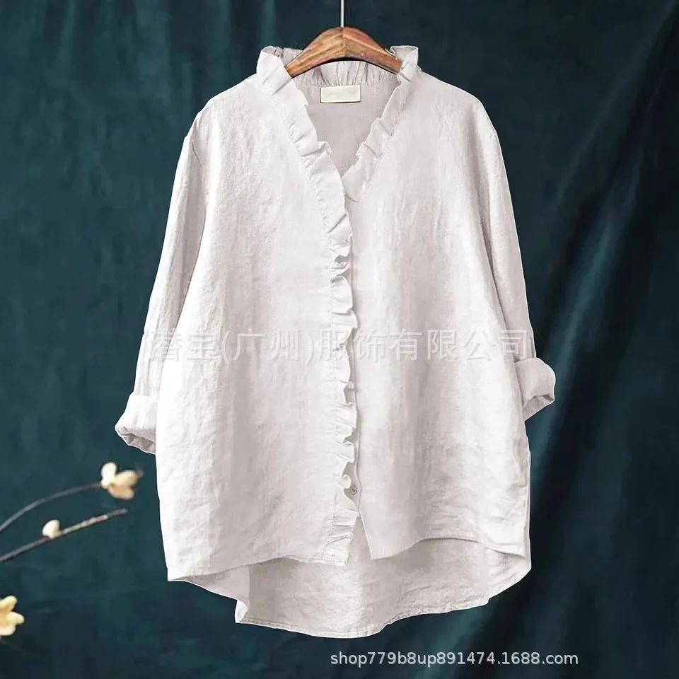 

2025 Women's Fungus Shirt White Long Sleeve V Neck 3D Print Fashion Button Cardigan Top Simple Blouses for Female