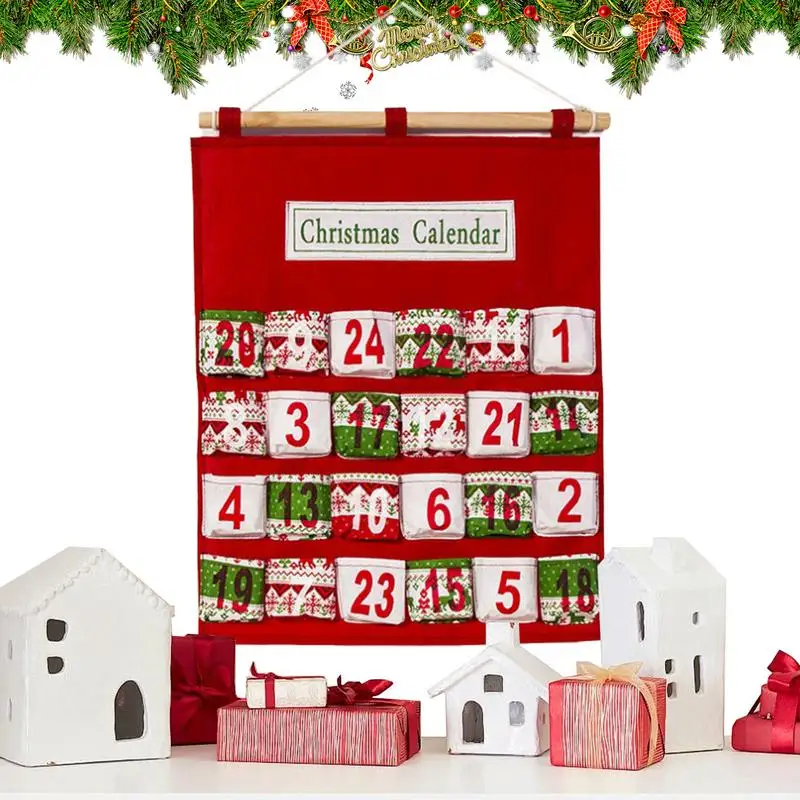 Christmas Hangable Candy Bags Countdown Calendar With 24 Pockets Christmas Decoration Multi Layer Candy Storage Bag