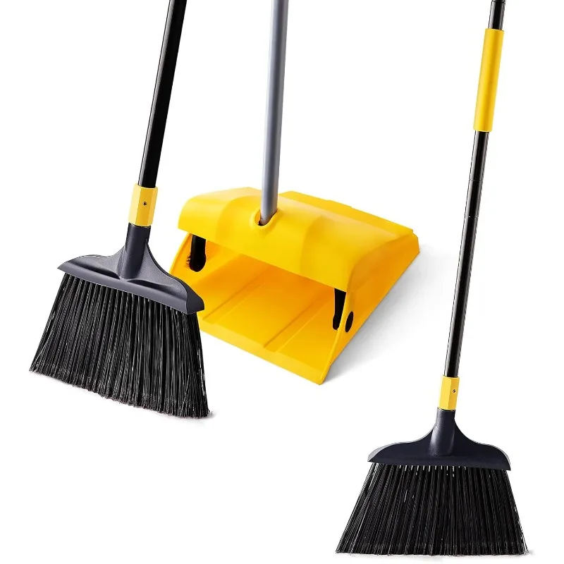 Broom and Dustpan Set with Windproof Cover 2 Plus 1 for Courtyard Garage Lobby Mall Market Floor Home Kitchen Room Pet Hair