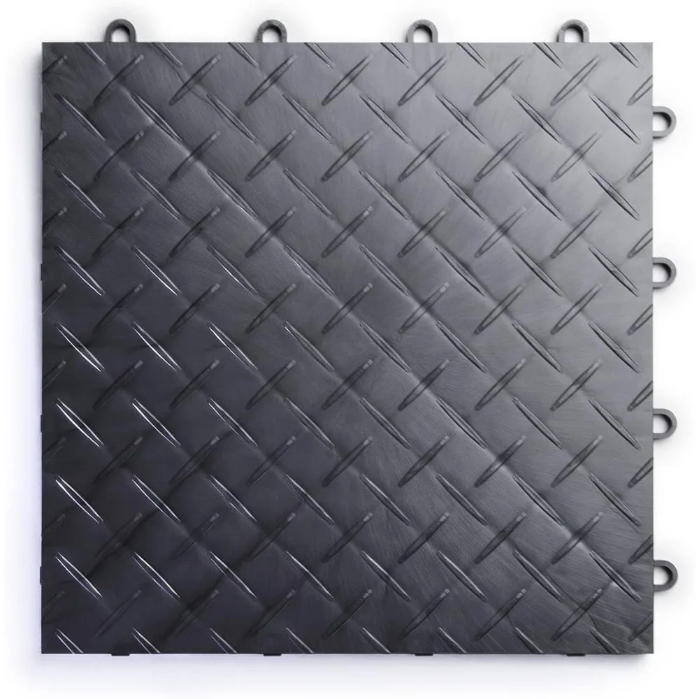 Race Deck Diamond Plate Design, Durable Interlocking Modular Garage Flooring Tile (48 Pack), Graphite