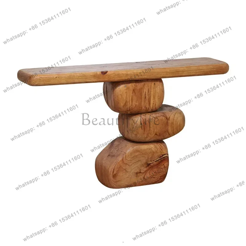 YJ  Medieval Style Solid Wood Entrance Entrance Table Wabi-sandy Wind Wooden Pier Case Few End View Table Homestay Art Ornament