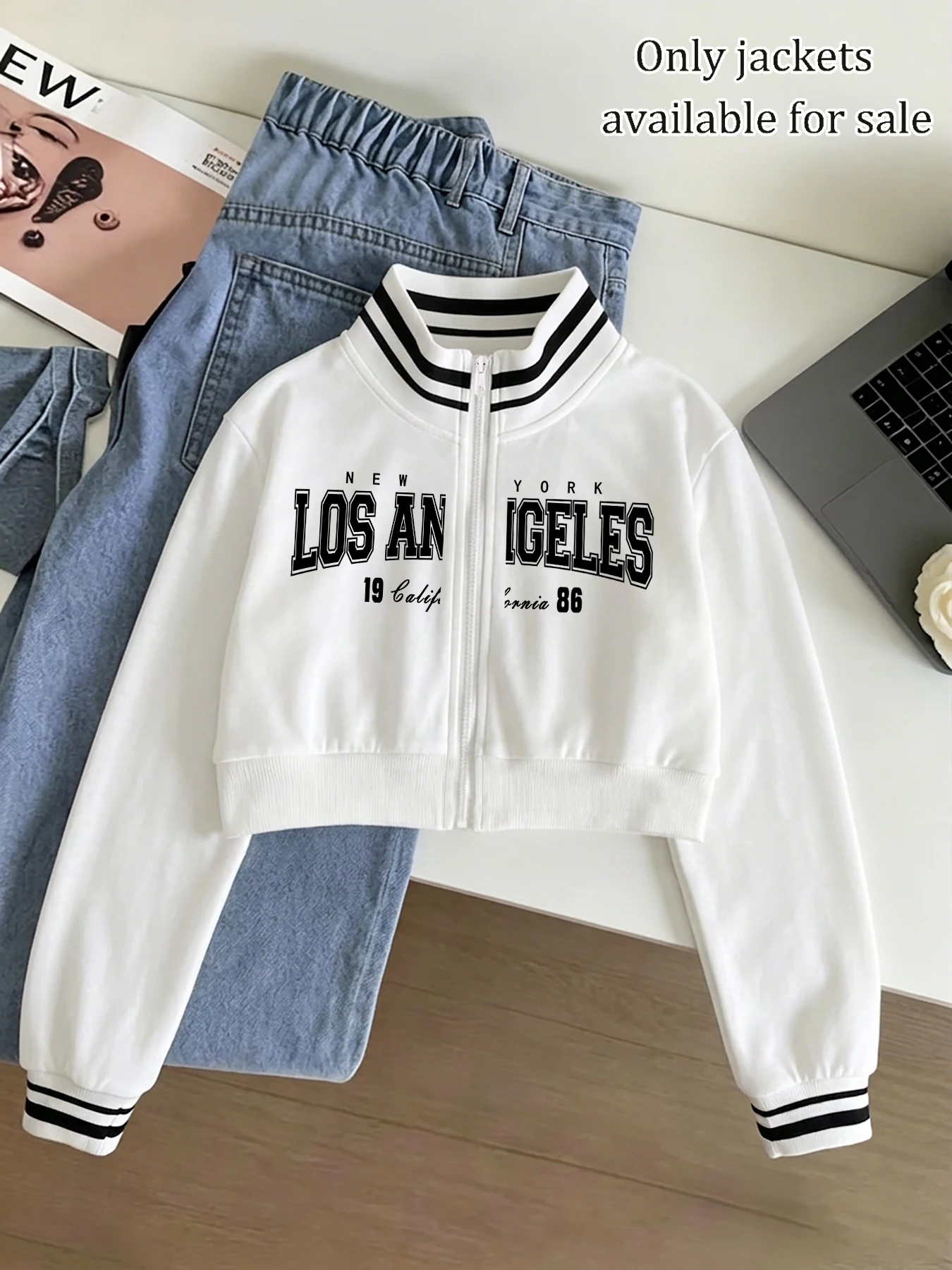 Women's Striped Color-Block Zip-Up Mock-Neck Baseball Jacket – Casual Sporty Outerwear