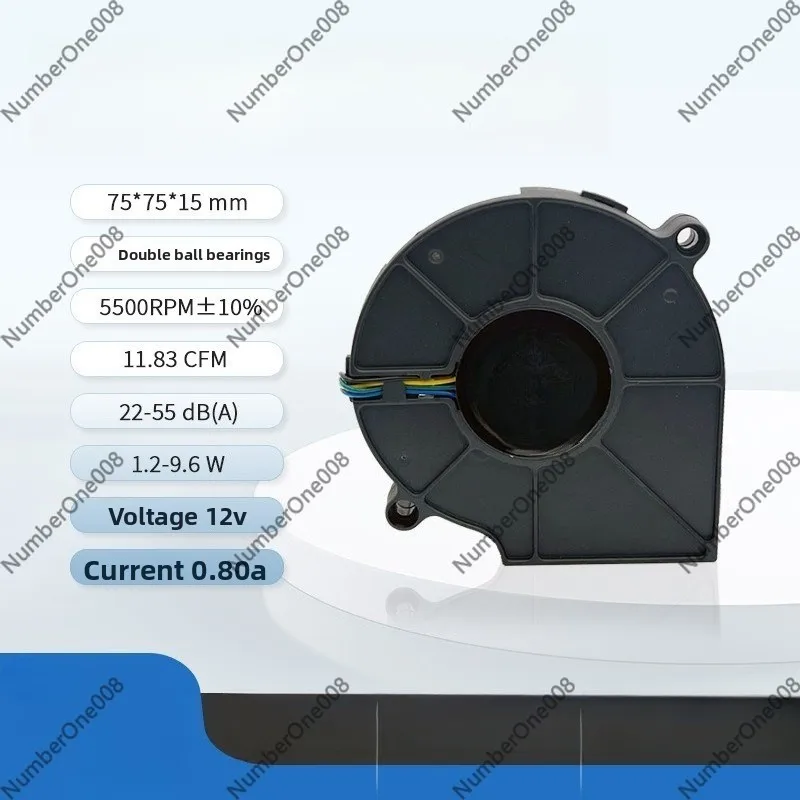 7515 Blower Fan 12V 4Pin PWM Dual Ball Bearing 5000RPM 38CFM 30dBA Turbo Fan for 1U Server Cooling 75x75x15mm