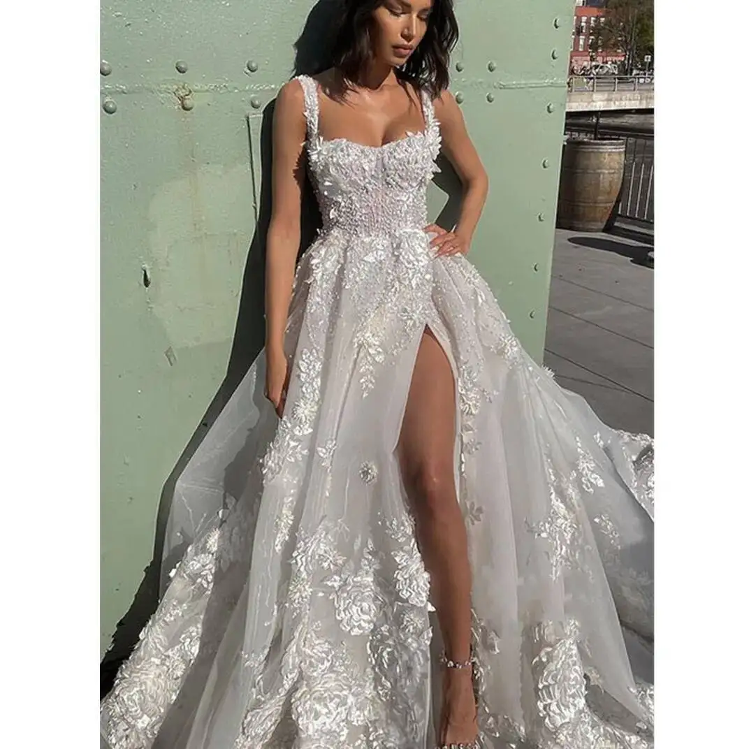 

Vintage A Arabic E Wedding Dresses Boho Spaghetti Straps Lace Appliques D Ral Wers Zipper Back Plus Size Bridal Gowns Court