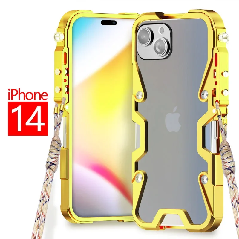 New! Luxury Armor Metal Aluminum Phone Cases Bumper For Iphone 14 Pro Max / 14 Plus Cover Mechanical Purely Handmade Skull Case