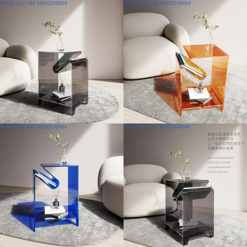

Acrylic Modern Side Table Minimalist Square Coffee Table for Living Room